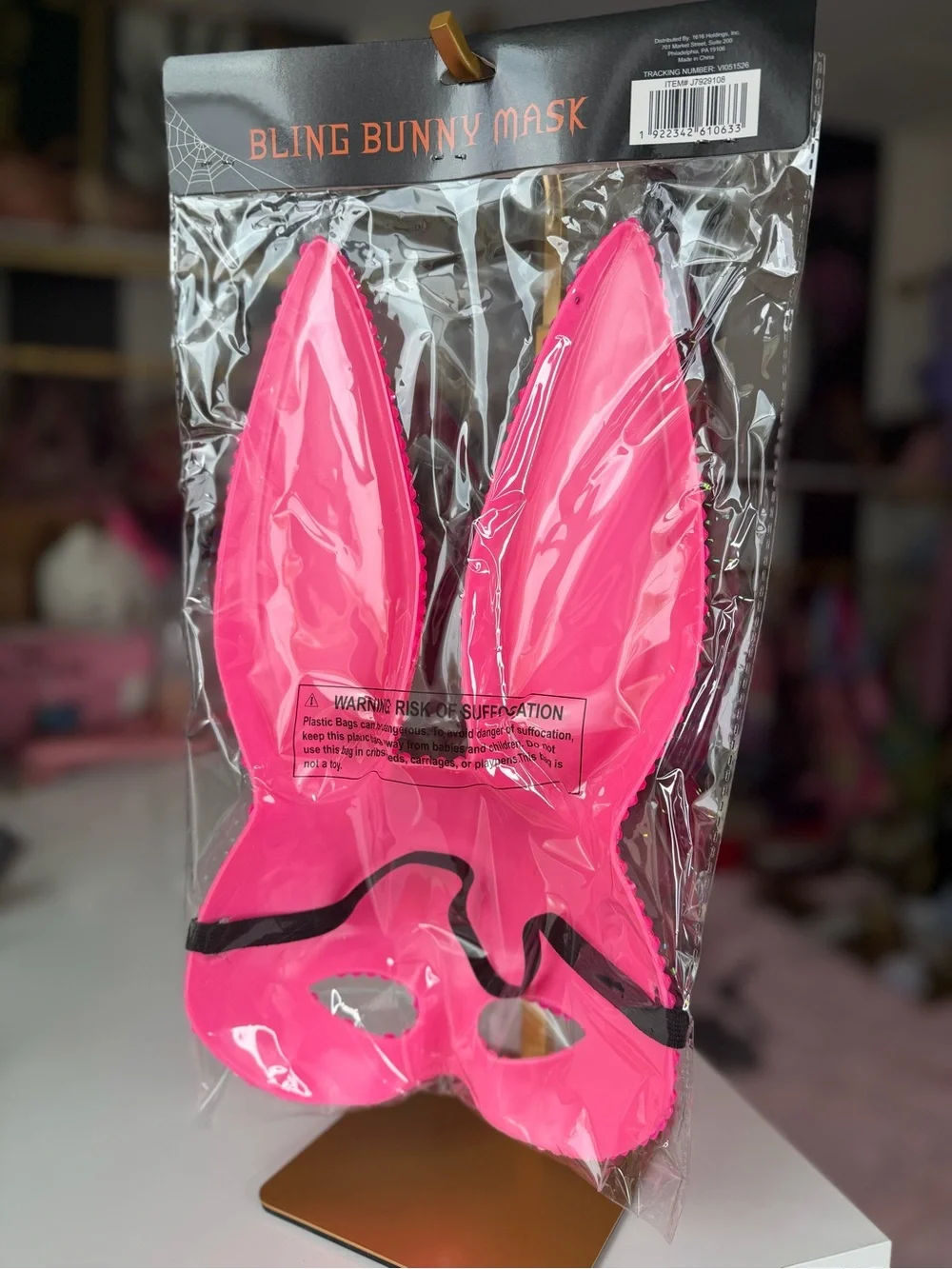 Pink Bling Bunny Mask Rhinestone Glitter Halloween Cosplay Costume NEW